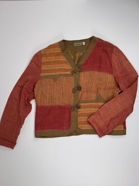 VINTAGE Patchwork Red Rust Orange Brown Jacket
